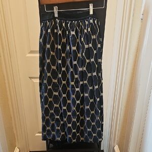 J. McLaughlin Navy and Black Hexagon A-Line Skirt